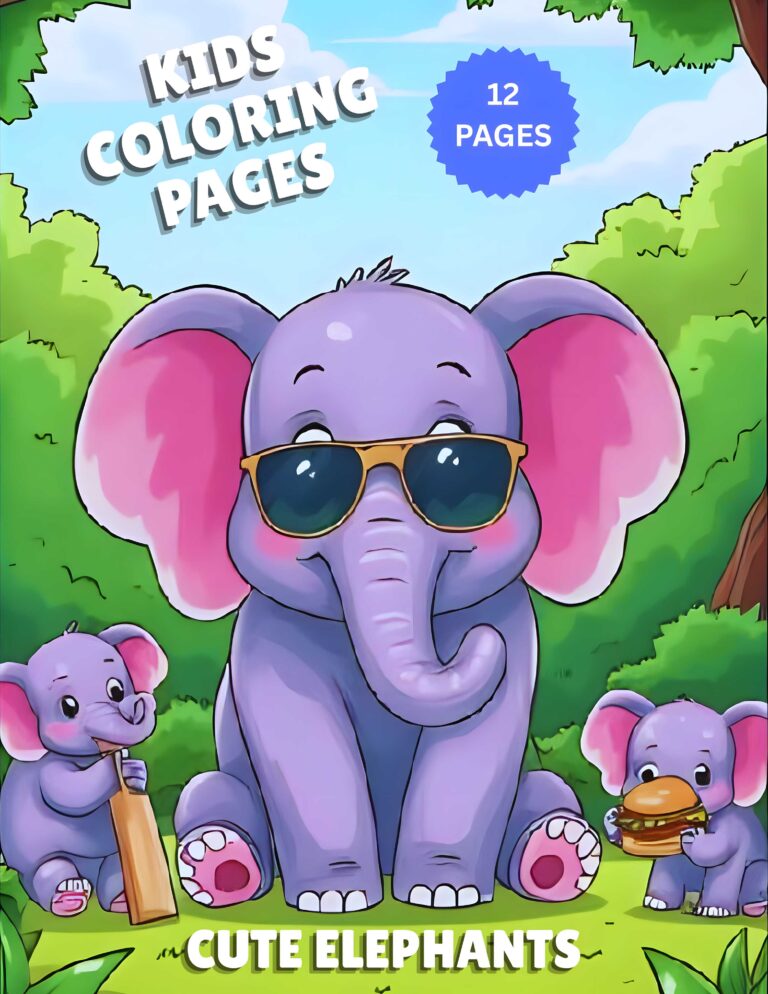 Kids Coloring Pages- Cute Elephants