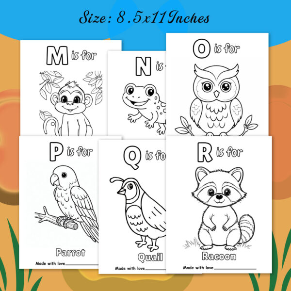 Baby’s First ABC Coloring Book | Baby Shower Coloring Book | ABC Book Baby Shower Activity | Educational Animal Alphabet Coloring Pages | PDF Download - Image 4