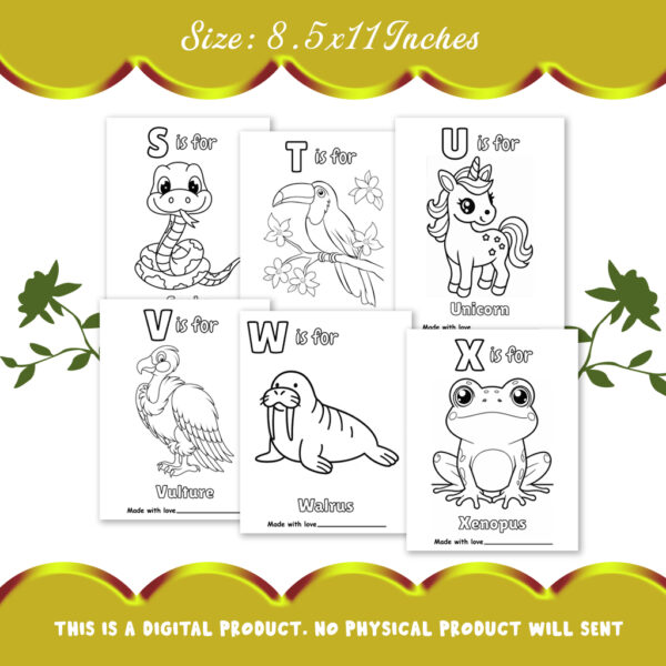 Baby’s First ABC Coloring Book | Baby Shower Coloring Book | ABC Book Baby Shower Activity | Educational Animal Alphabet Coloring Pages | PDF Download - Image 5
