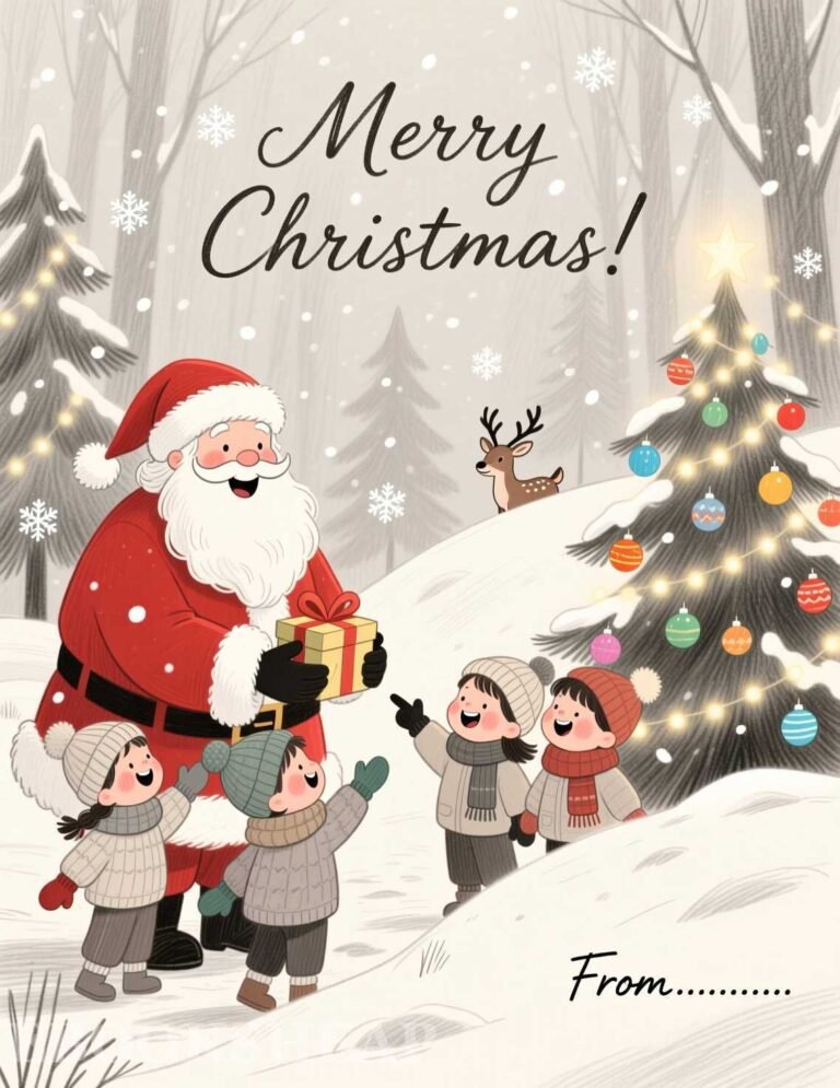 Cute Santa & Kids Christmas Greeting Card