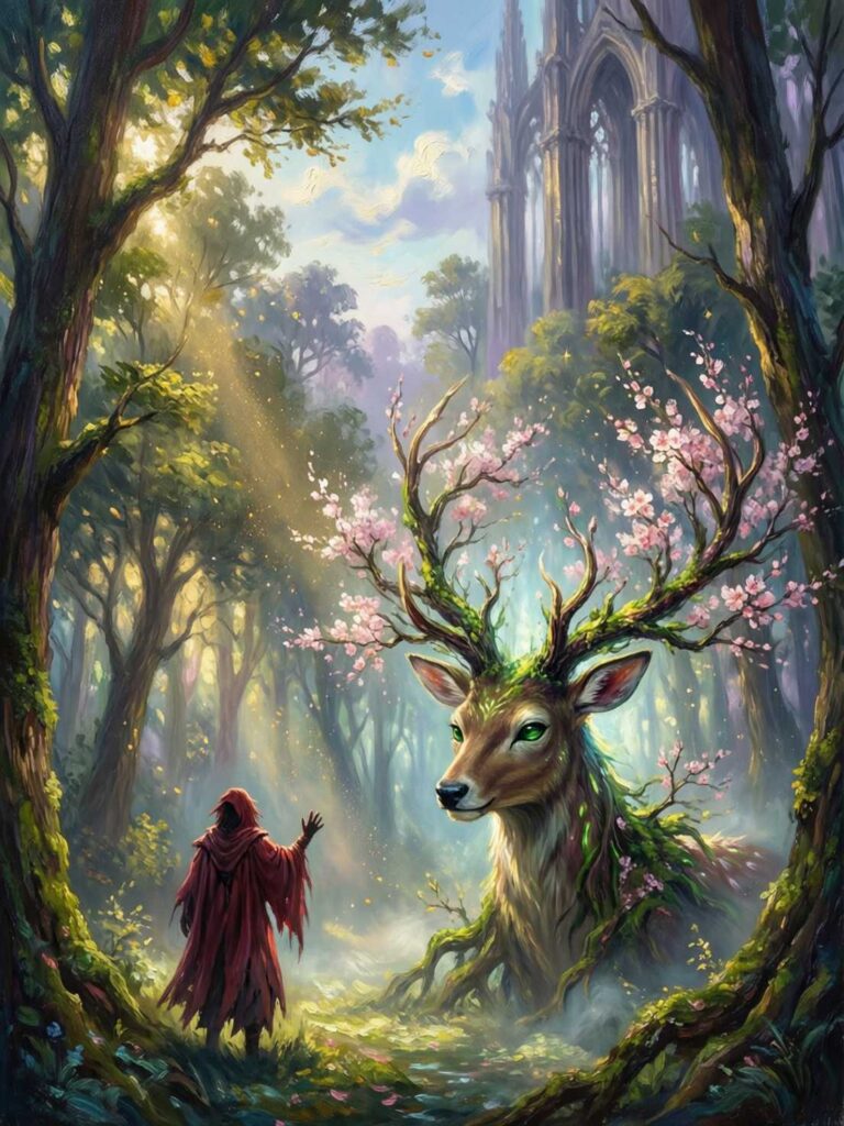 Enchanted Guardian of the Forgotten Grove: Digital Fantasy Wall Art Print (Instant Download)